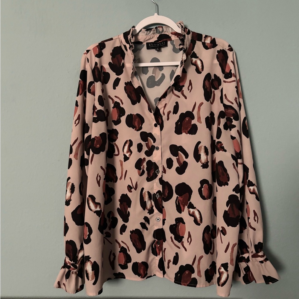 Elegant Leopard Print Blouse - Punk, Black and Brown